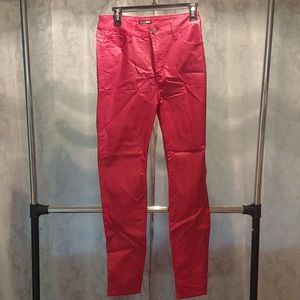 Faux red leather jeans